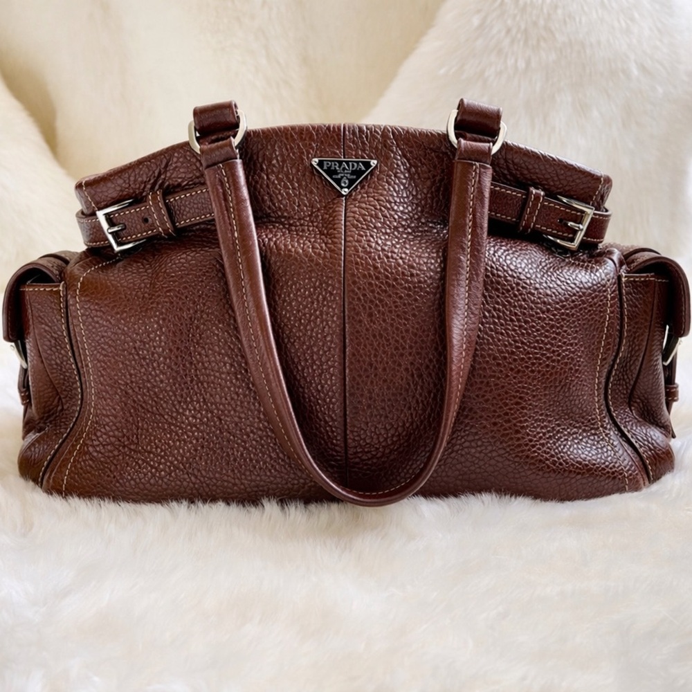Gorgeous & Unique PRADA - Vitello Daino Buckle Tote Satchel w/authenticity card